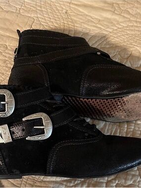 Vans Women's Black Ankle Boots with Silver Buckles